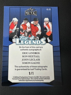 2025 Leaf - The 4 Legends - Lindros Hextall LeClair Gagne autos - 1/1 - Flyers back